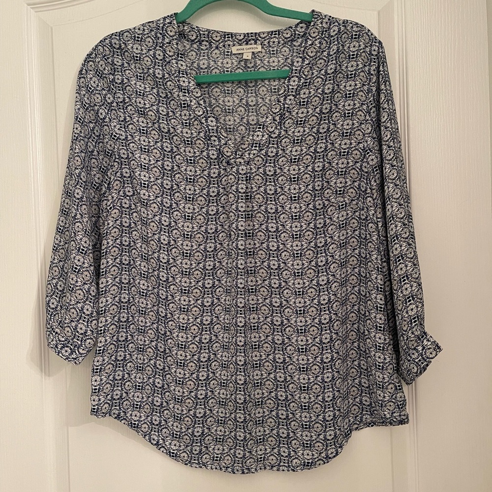 Anne Carson Blue and White Blouse